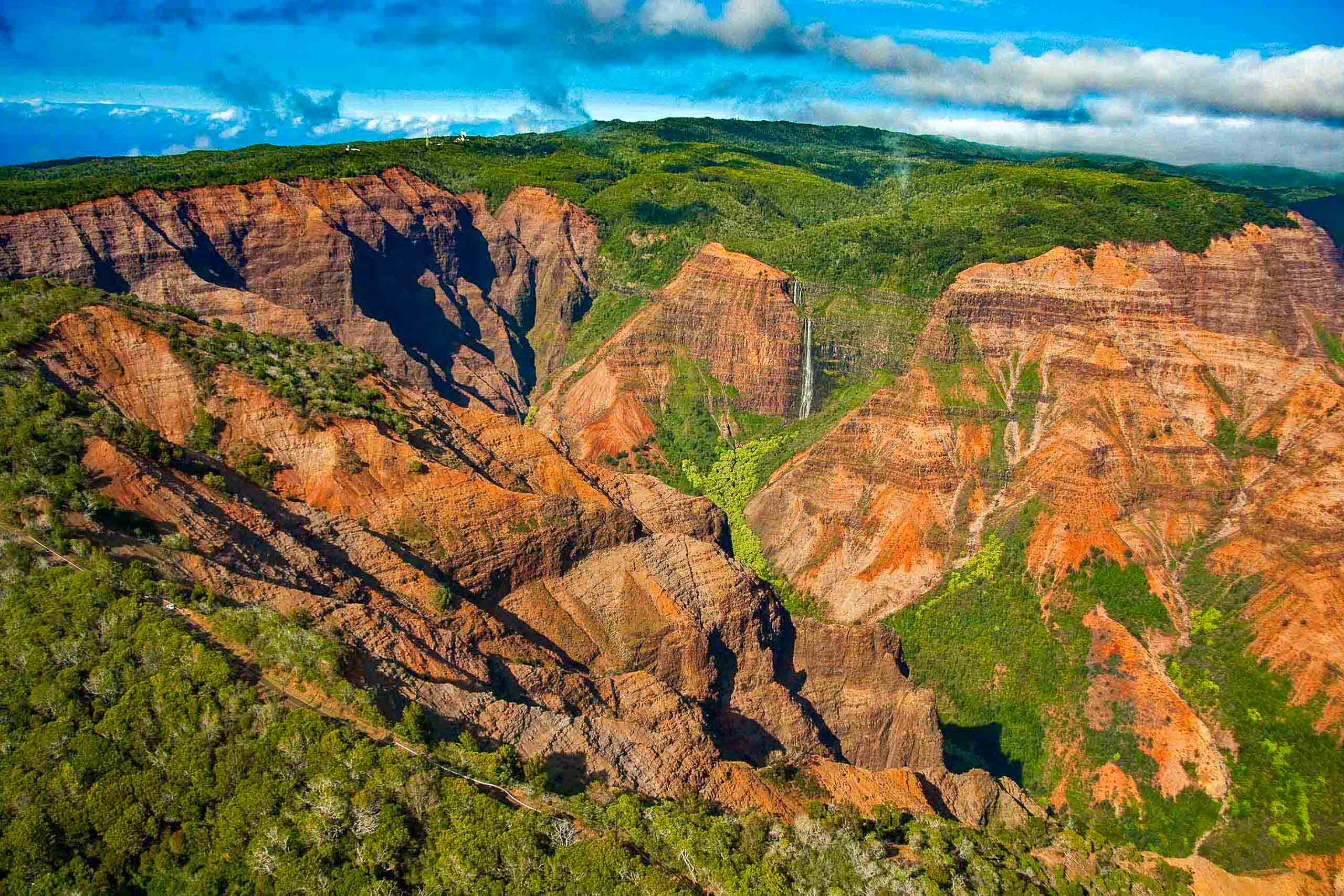 waimea canyon waterfall aerial kauai homepage image